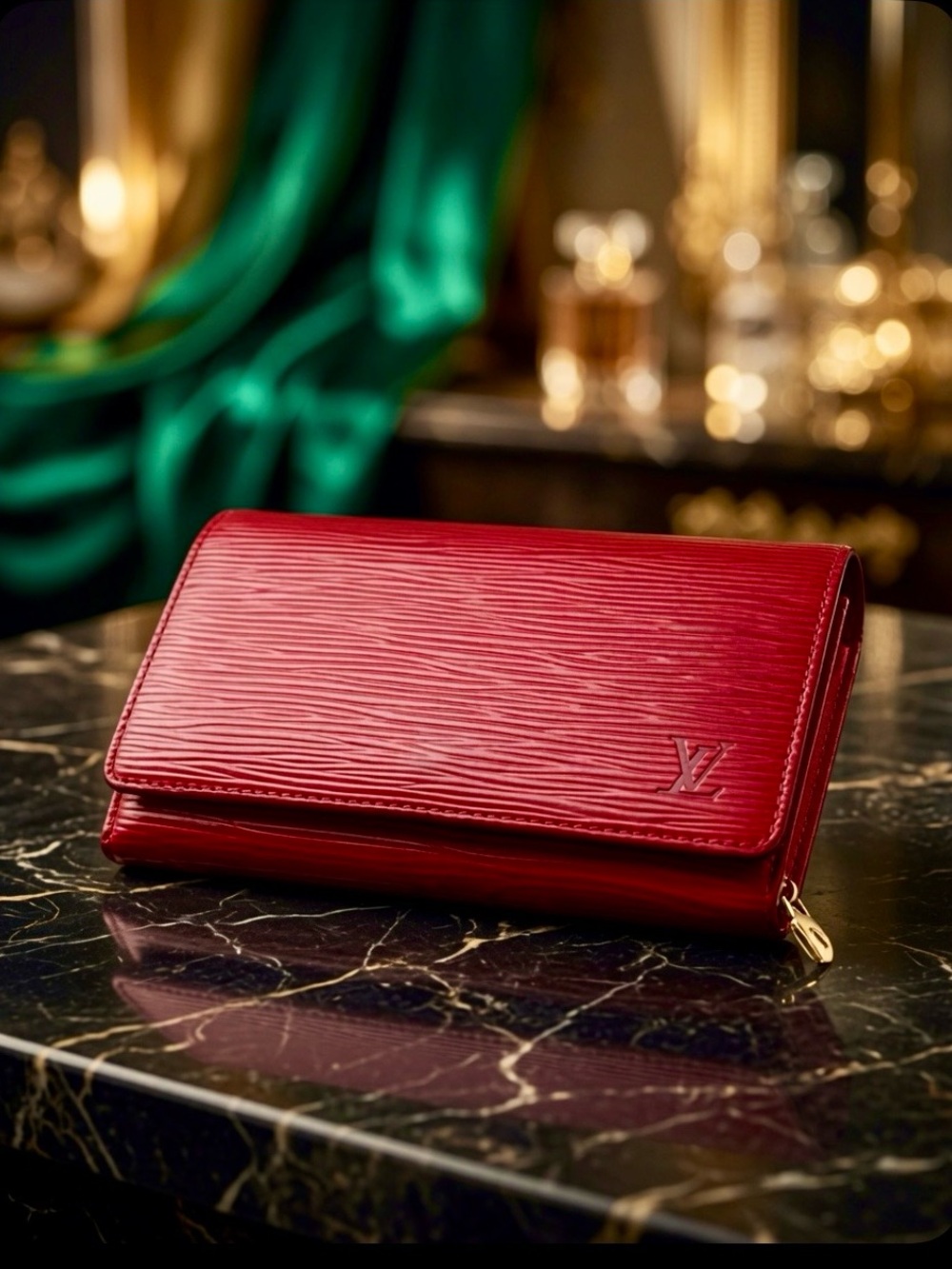 Louis Vuitton Cherry Red  Textured Leather Wallet GUC